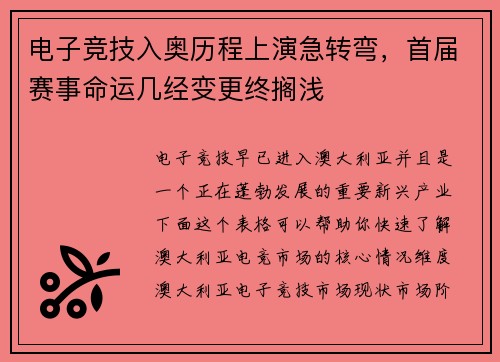 电子竞技入奥历程上演急转弯，首届赛事命运几经变更终搁浅