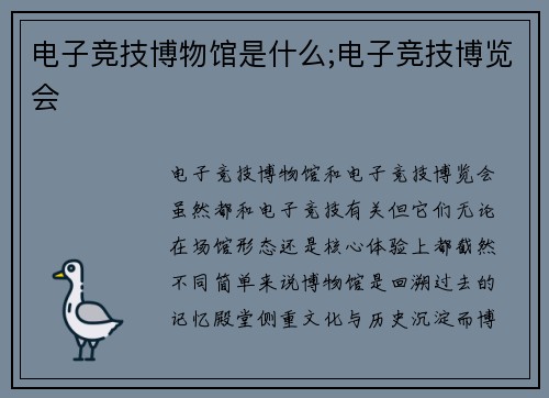 电子竞技博物馆是什么;电子竞技博览会